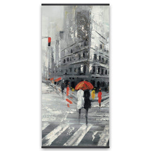 Gray City Street With Red Accents - Wooden Magnetic Frame