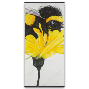 Hungry Bee On A Dandelion - Wooden Magnetic Frame