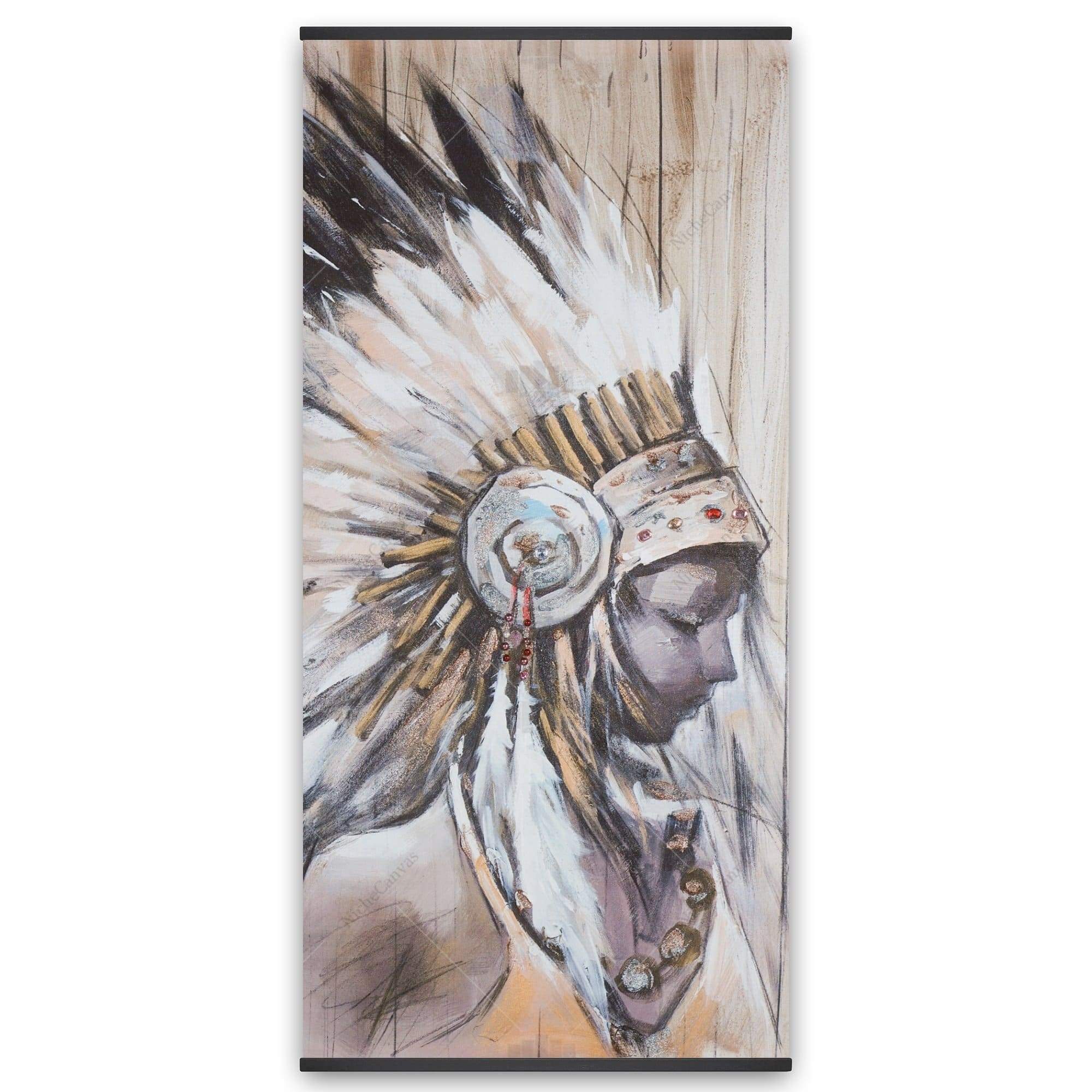 Indian With An Headdress Chief - Wooden Magnetic Frame