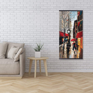 Lady Walking Down The Street With Umbrella - Wooden Magnetic Frame