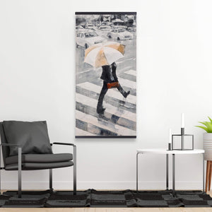 Man Walking With His Umbrella - Wooden Magnetic Frame