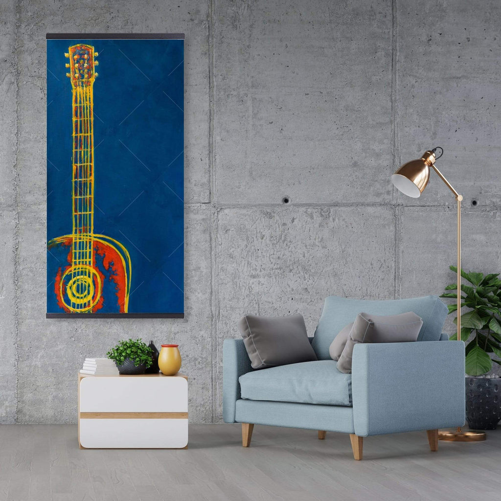 Modern Blue Abstract Guitar - Wooden Magnetic Frame