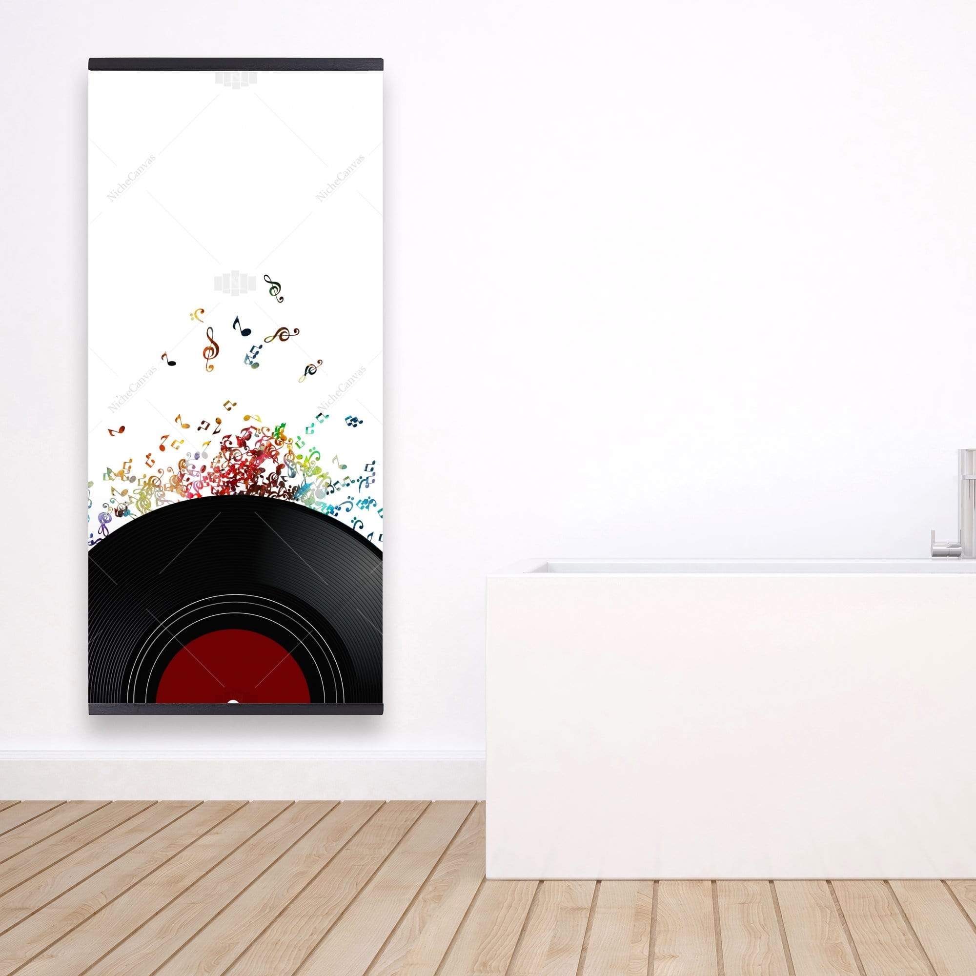 Notes Escaping From A Vinyl Record - Wooden Magnetic Frame