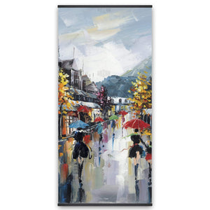 Passersby In The Street By Rainy Day Of Fall - Wooden Magnetic Frame