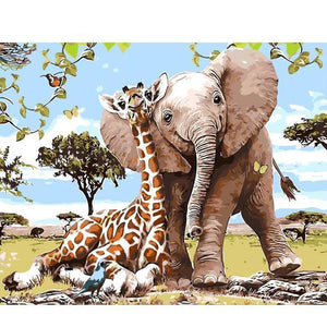 Elephant Giraffe DIY Painting By Numbers Kit