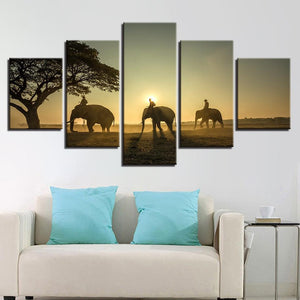 Sunset Elephant Family