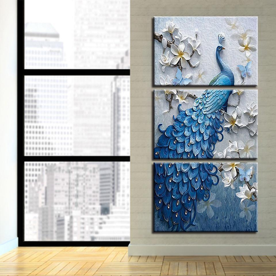 Blue Peacock Flower Set - Vertical