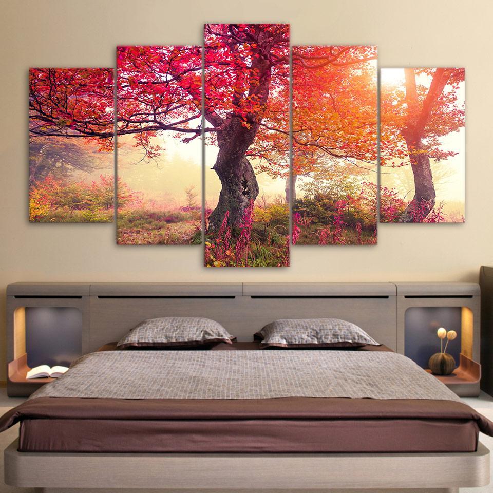 Red Autumn Trees Canvas Set