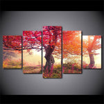 Red Autumn Trees Canvas Set