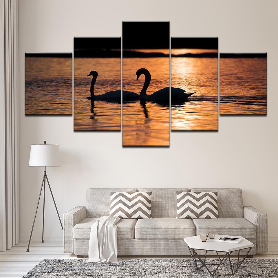 Swans Couple Sunset