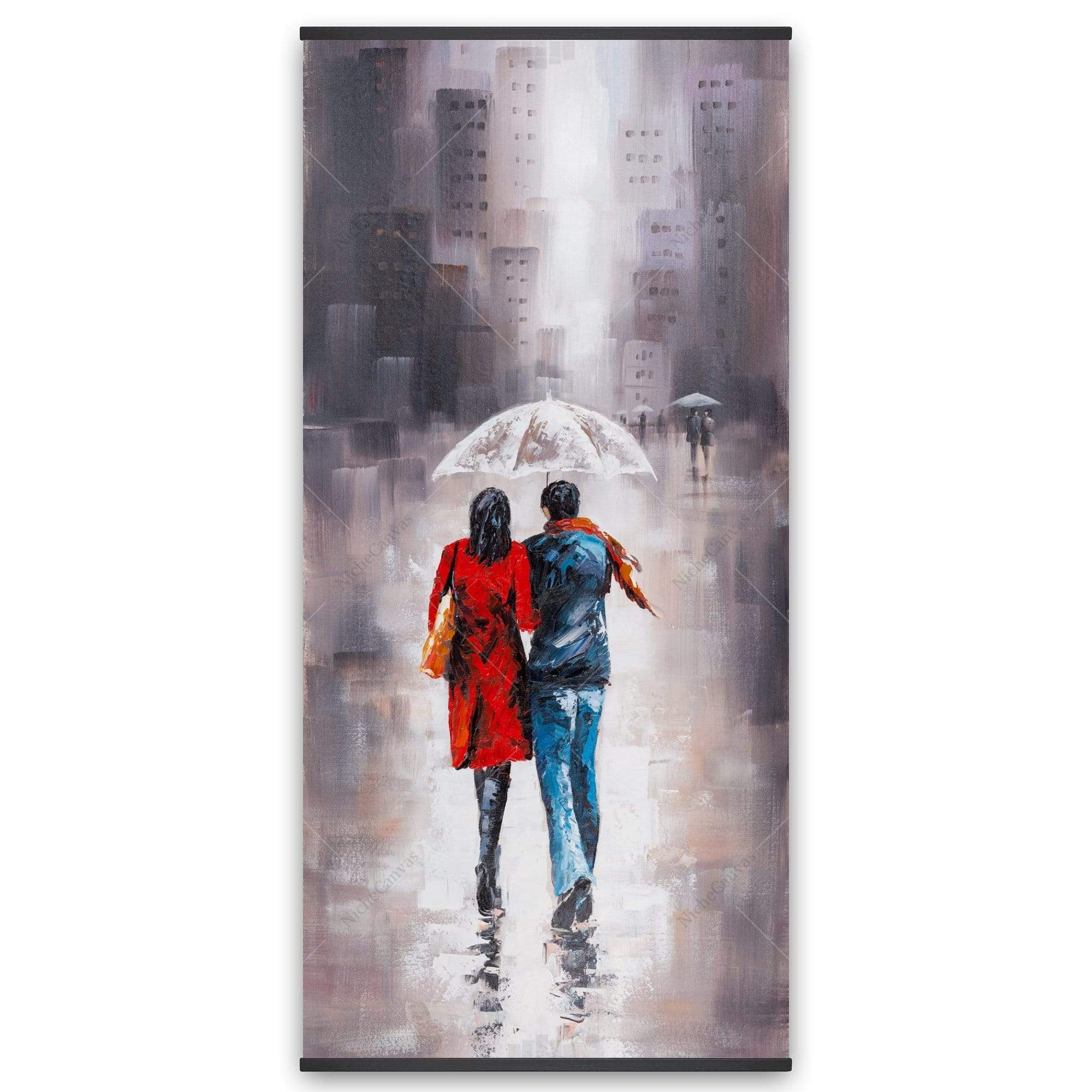 Quiet Walk In Couple In The Rain - Wooden Magnetic Frame