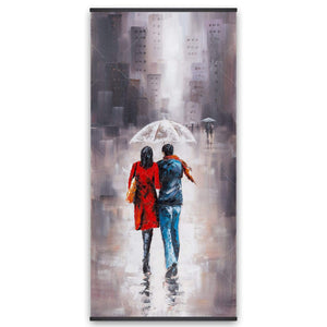 Quiet Walk In Couple In The Rain - Wooden Magnetic Frame