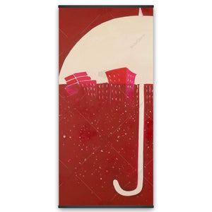 Red City Under Umbrella - Wooden Magnetic Frame