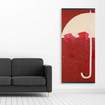 Red City Under Umbrella - Wooden Magnetic Frame