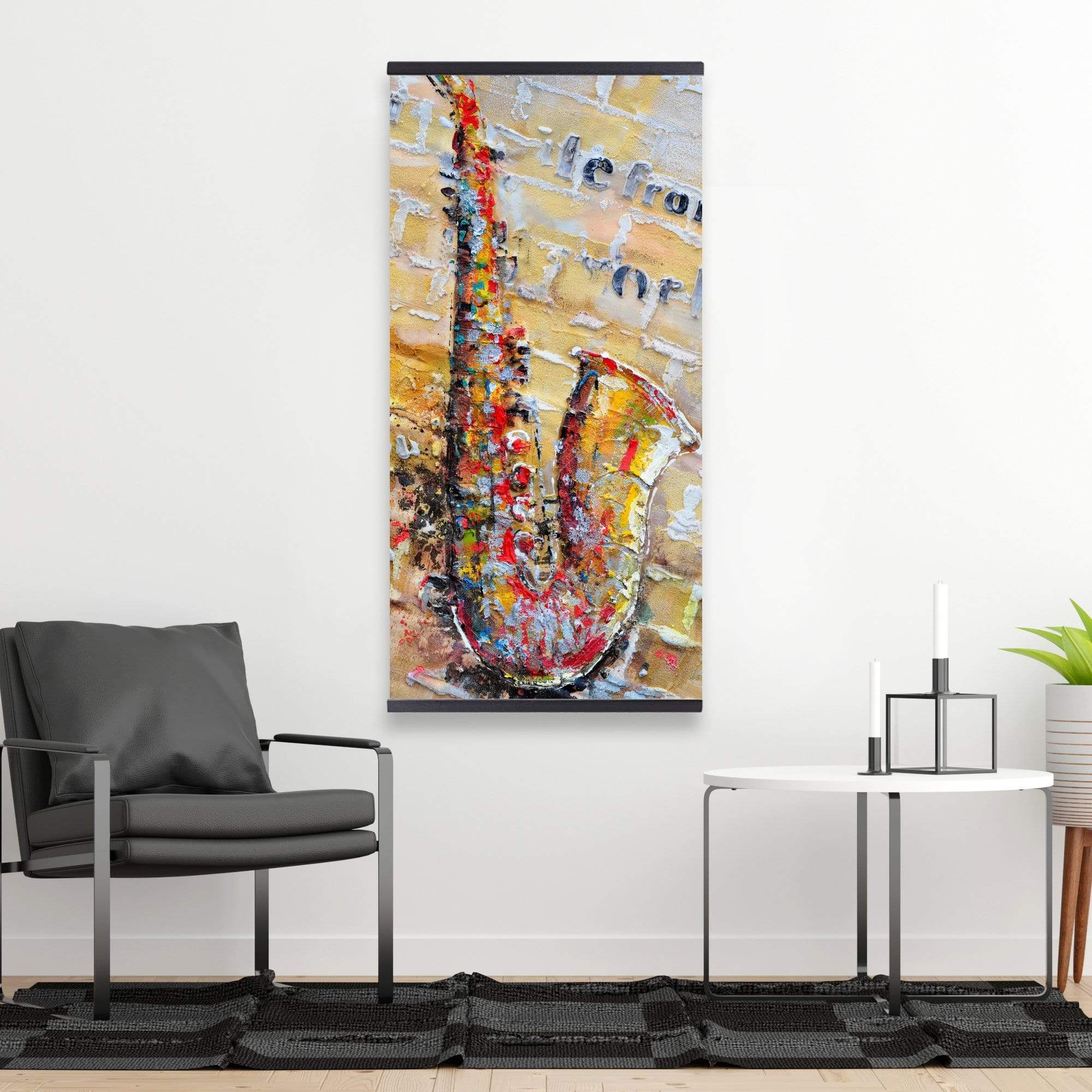 Saxophone On Brick Wall - Wooden Magnetic Frame