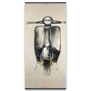 Small Black Moped - Wooden Magnetic Frame