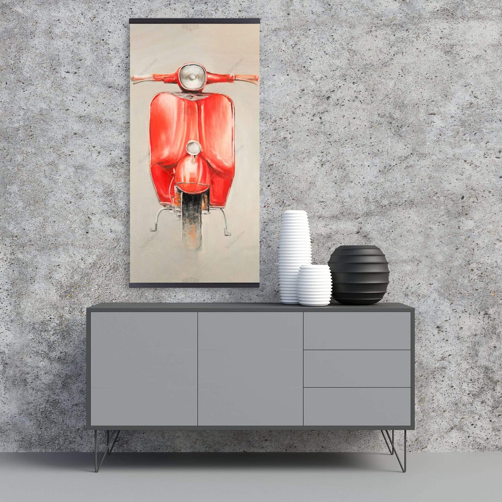 Small Red Moped - Wooden Magnetic Frame