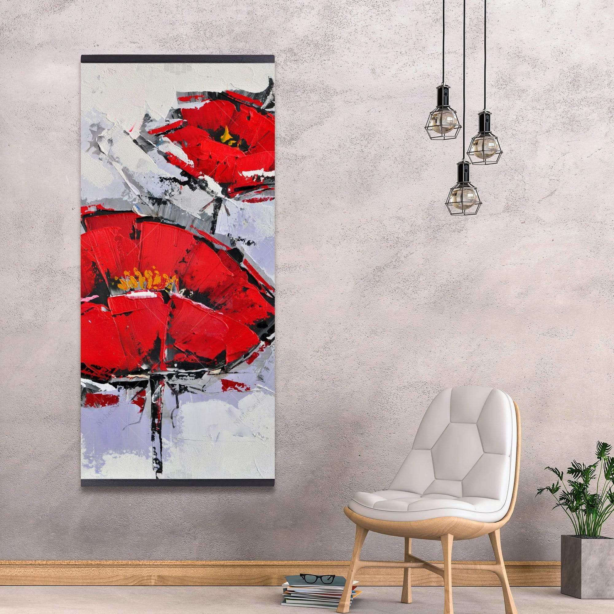 Texturized Red Poppies - Wooden Magnetic Frame