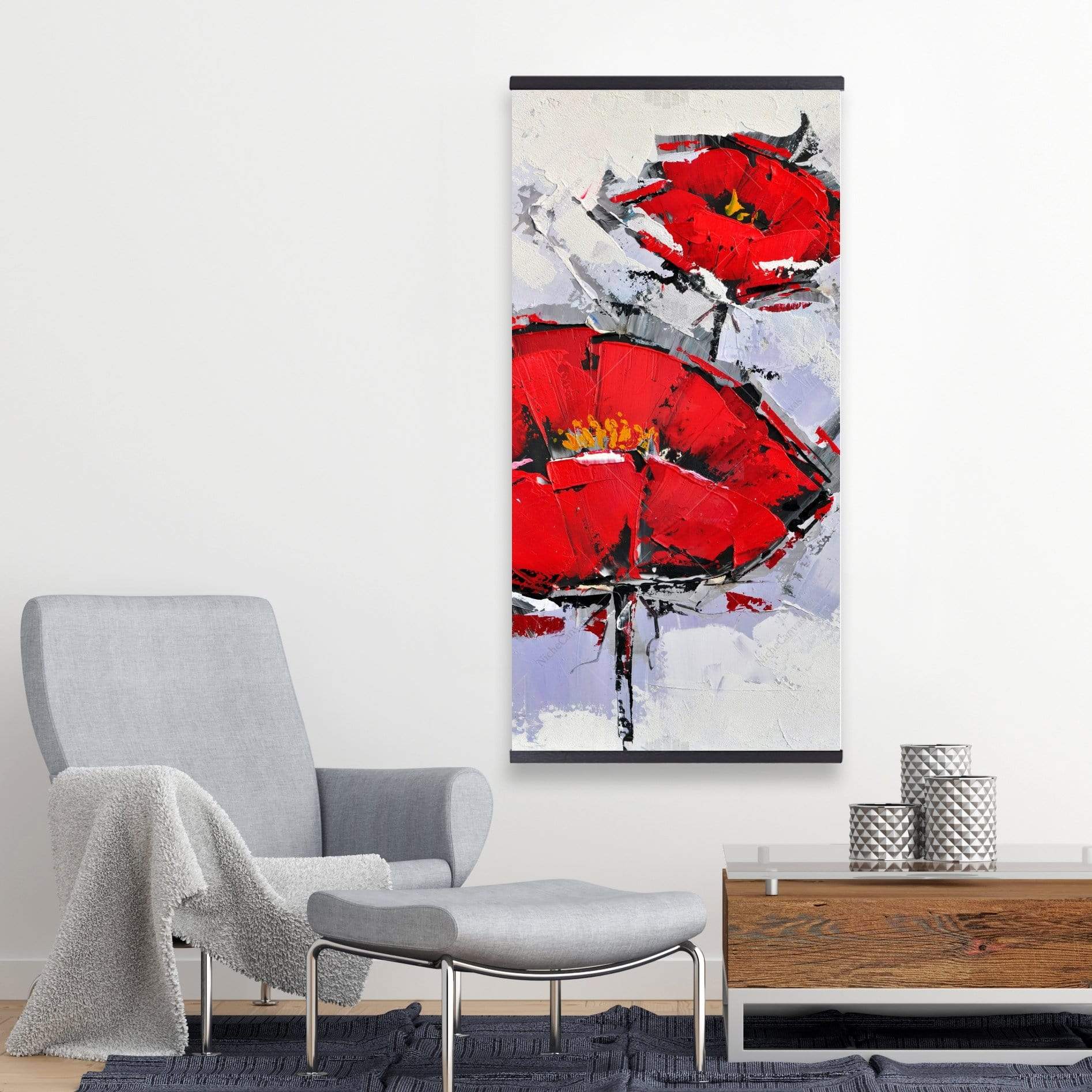 Texturized Red Poppies - Wooden Magnetic Frame