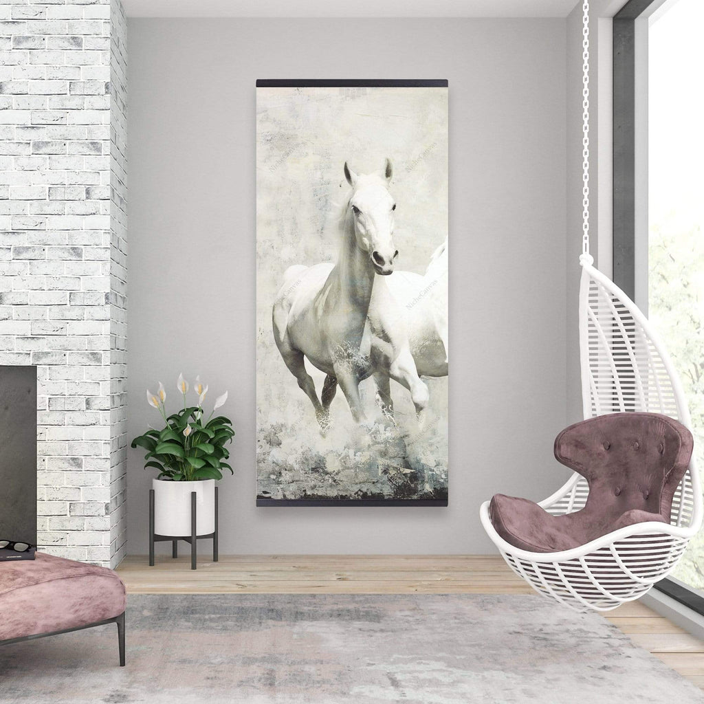 Three White Horses Running - Wooden Magnetic Frame