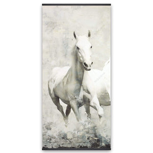 Three White Horses Running - Wooden Magnetic Frame