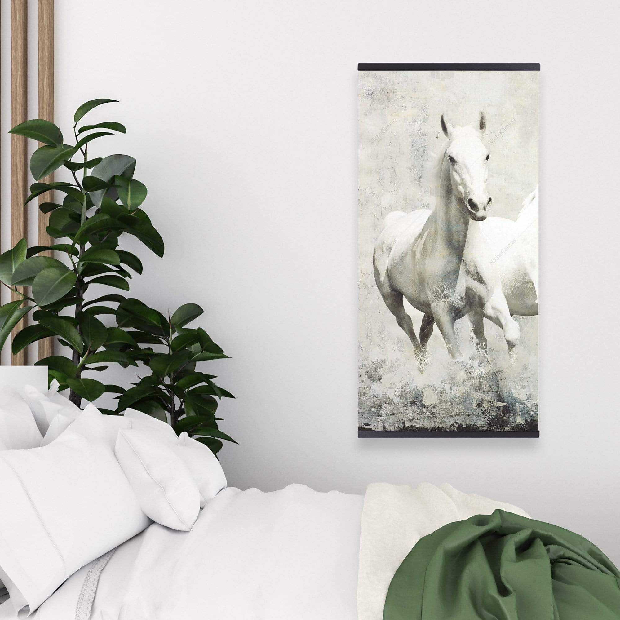 Three White Horses Running - Wooden Magnetic Frame