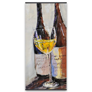 Two Bottles With A Glass Of White Wine - Wooden Magnetic Frame