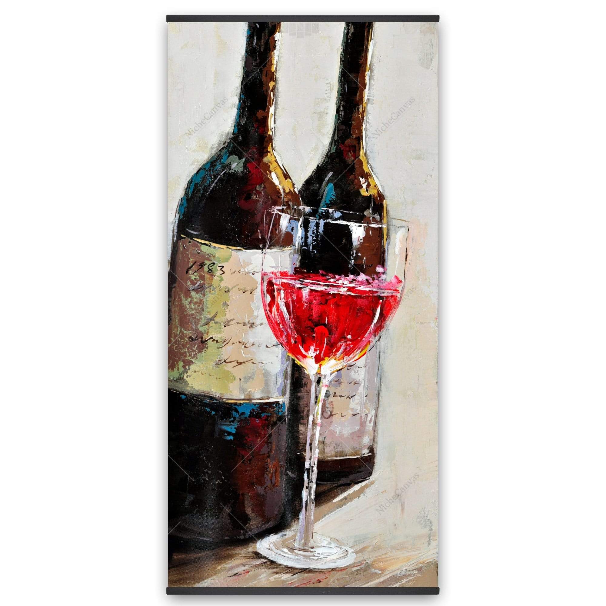 Two Bottles With A Glass Of Wine - Wooden Magnetic Frame