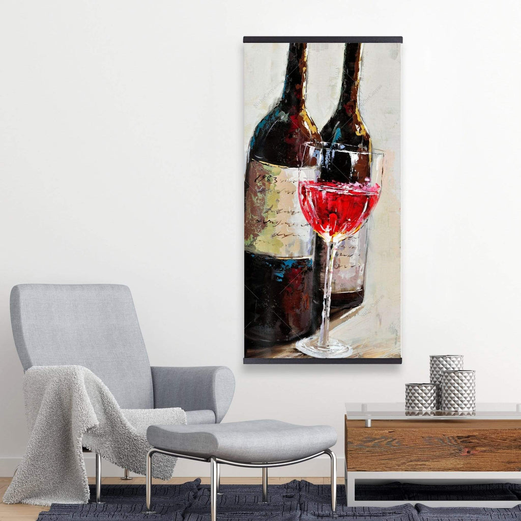 Two Bottles With A Glass Of Wine - Wooden Magnetic Frame