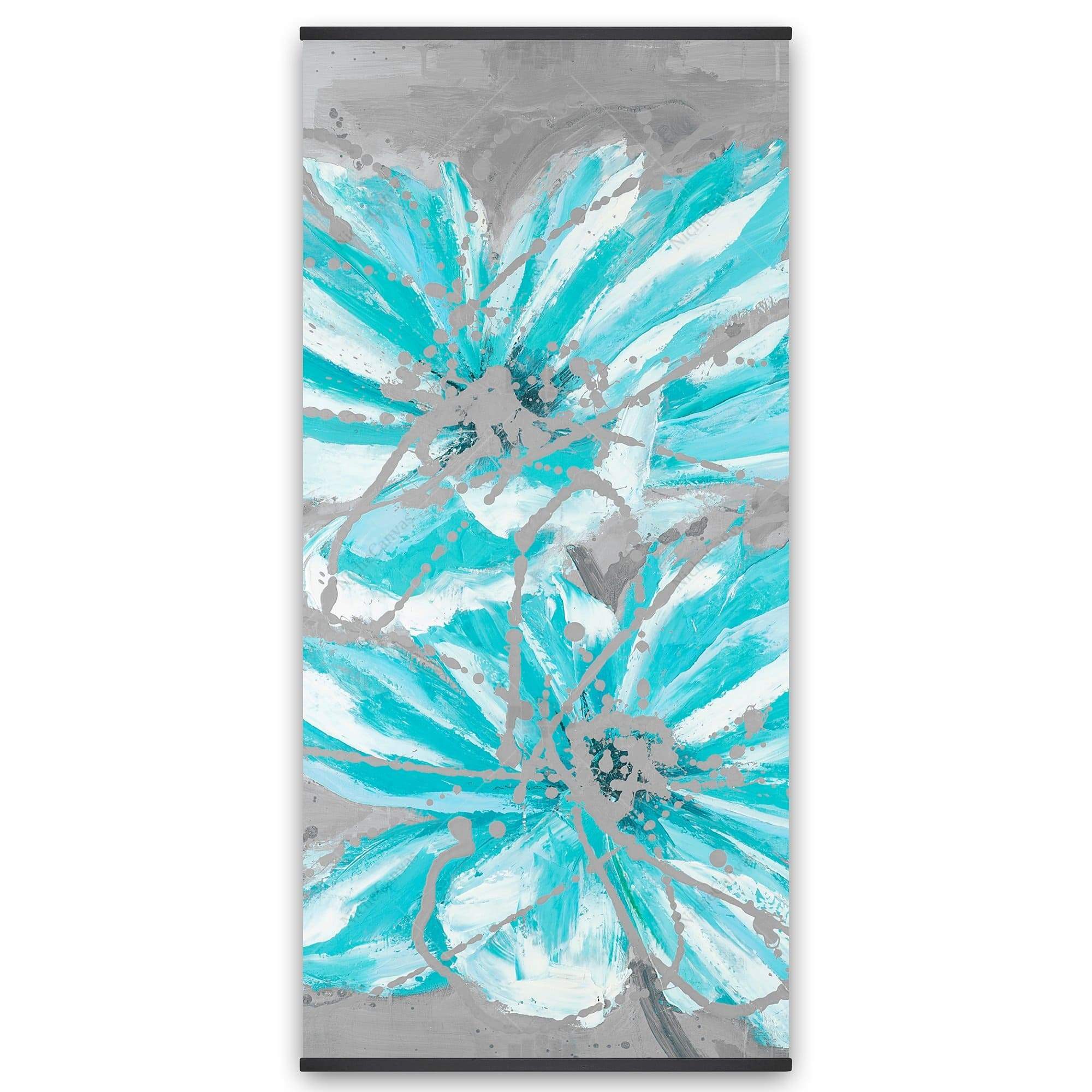 Two Little Abstract Blue Flowers - Wooden Magnetic Frame