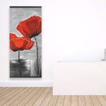 Two Red Flowers On A Grayscale Background - Wooden Magnetic Frame