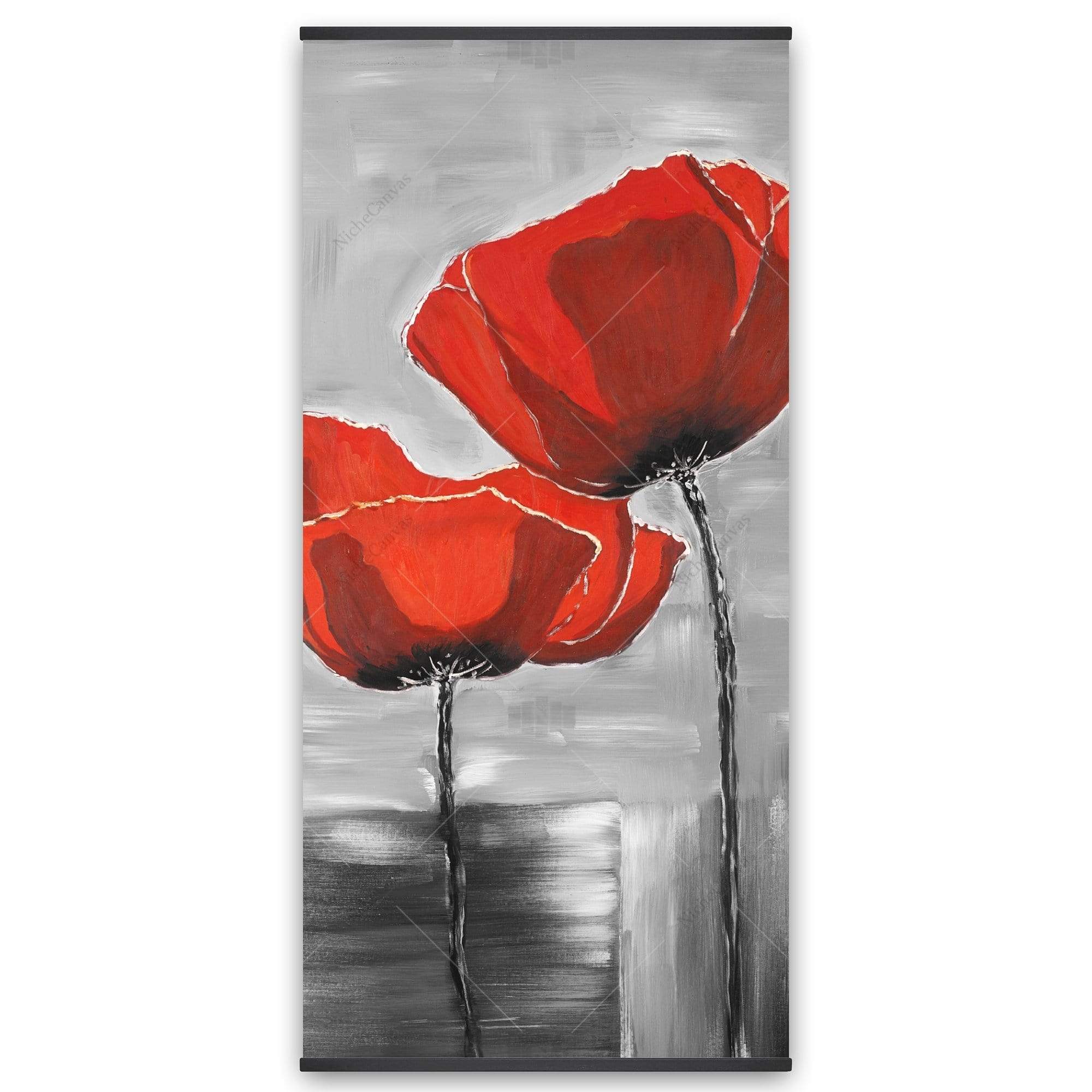 Two Red Flowers On A Grayscale Background - Wooden Magnetic Frame