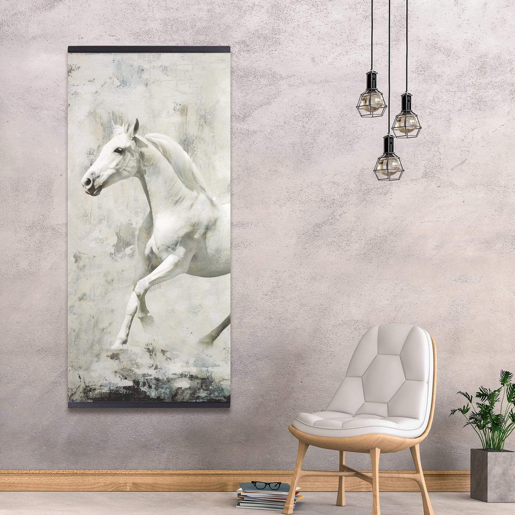 Two White Horse Running - Wooden Magnetic Frame