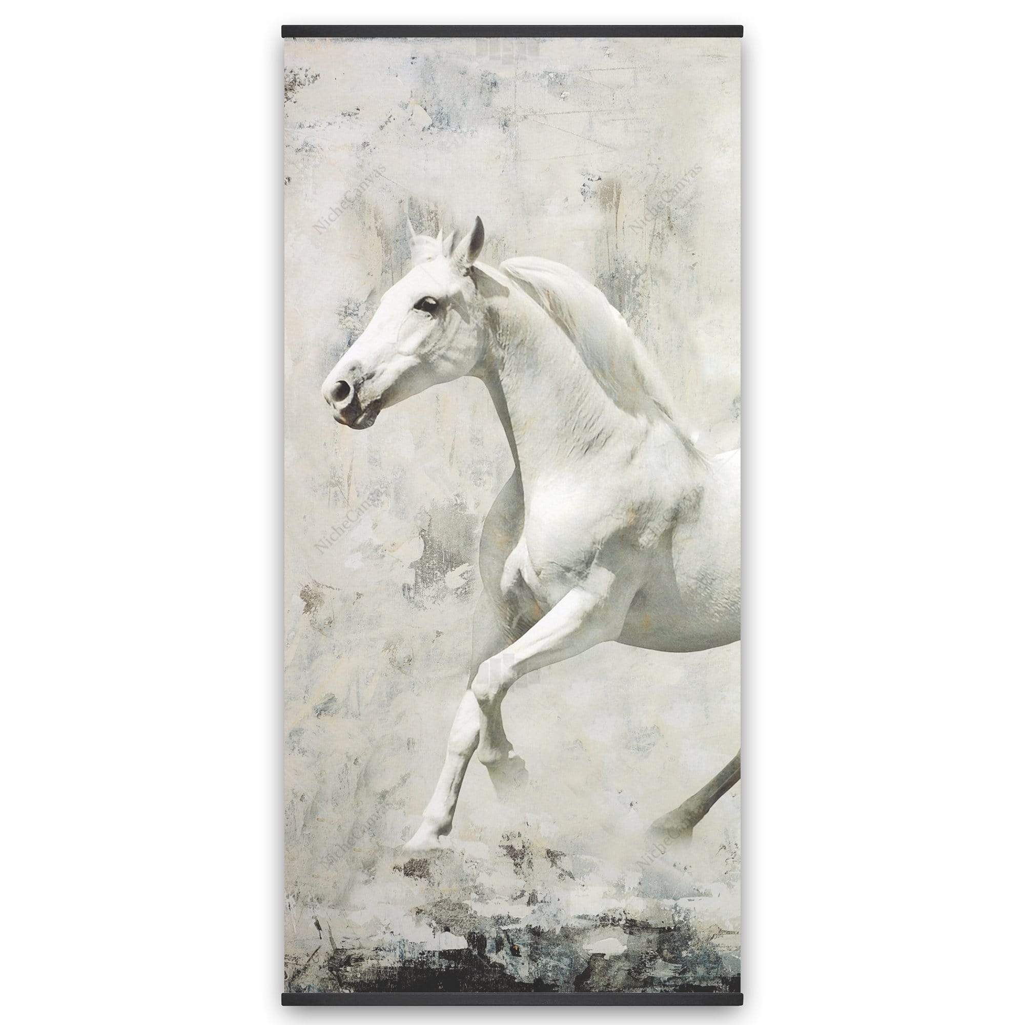 Two White Horse Running - Wooden Magnetic Frame