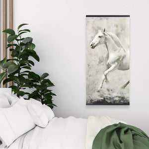 Two White Horse Running - Wooden Magnetic Frame