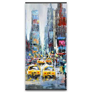 Urban Scene With Yellow Taxis - Wooden Magnetic Frame