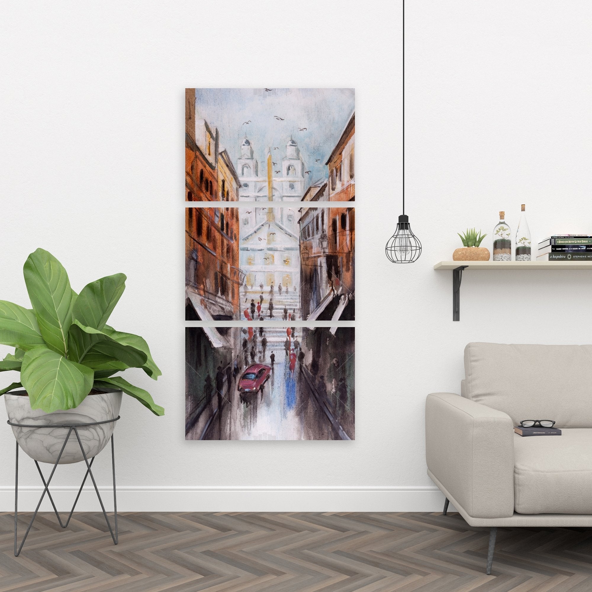 Watercolor Style Busy Street