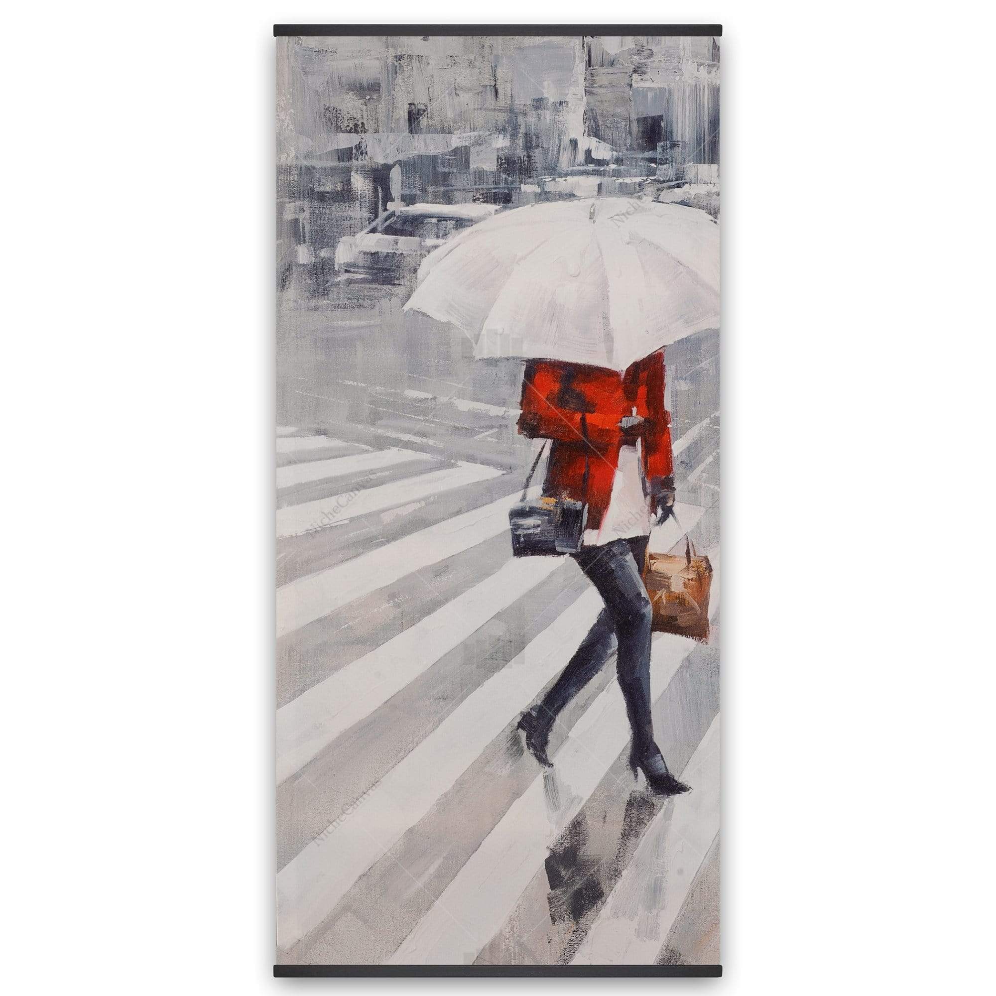 Woman Walking With Her Umbrella - Wooden Magnetic Frame