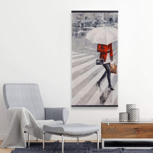 Woman Walking With Her Umbrella - Wooden Magnetic Frame